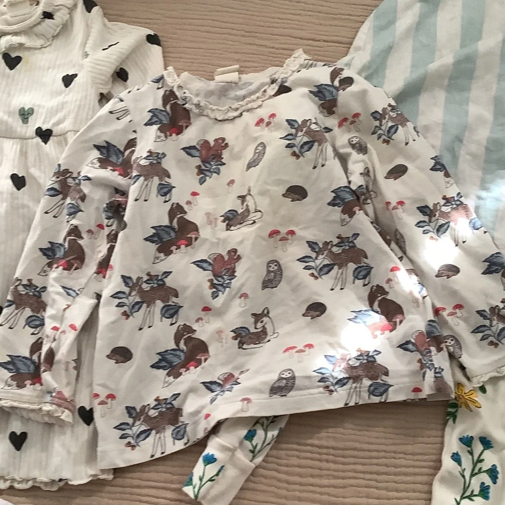 Old Navy Multi-Print Girls Pajama Tops & Mix - Red Plaid, White Hearts, Floral